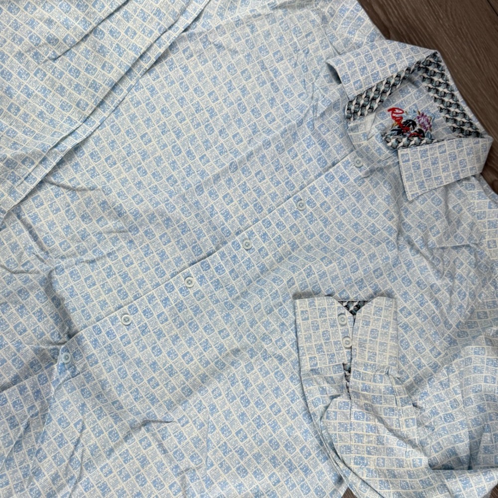 Robert Graham Mens Button Down Shirt Classic Fit Geometric Blue White Large